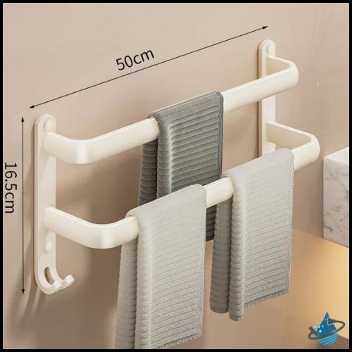 Porte serviette mural salle de bain - double Blanc - Menage Serein