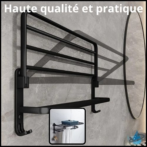 Porte serviette mural salle de bain - Double et tablette - Menage Serein