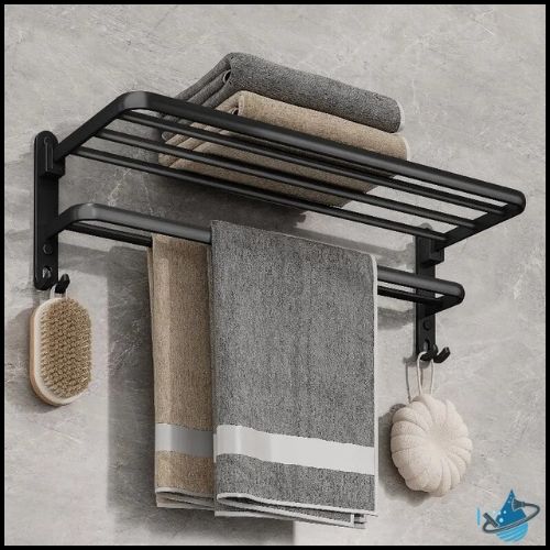 Porte serviette mural salle de bain - Double et tablette - Menage Serein